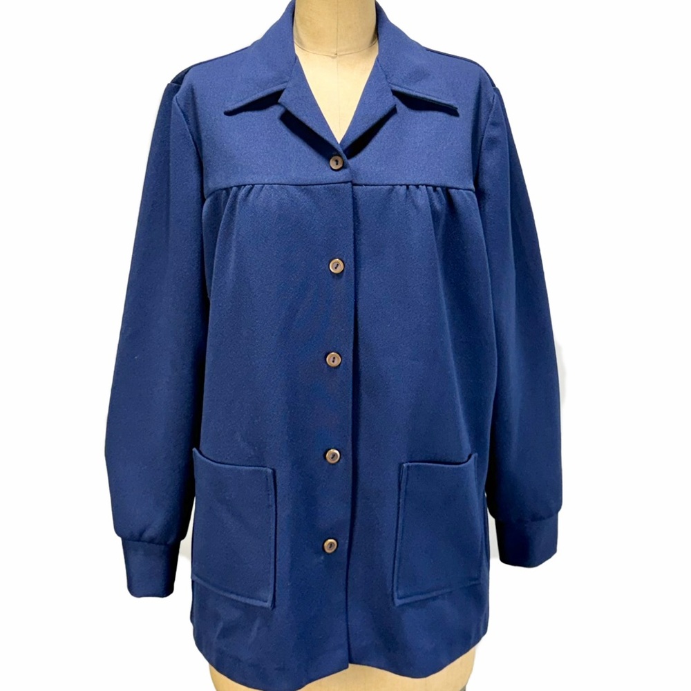 VINTAGE Montgomery Ward shirt jacket button down shacket pockets‎ navy blue 70s